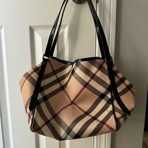 Burberry Beige Plaid Shoulder Bag with Black Straps
